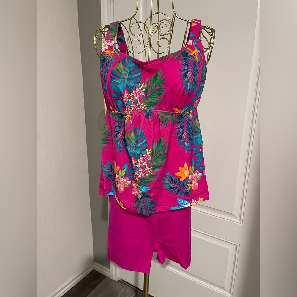 Kim Gravel Bright Pink Floral Tankini